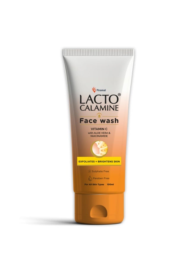 Lacto Calamine Vitamin C Face Wash | Pack of 1 x 100ml | Aloe Vera & Niacinamide Face Wash for Glowing Skin | Facewash that Exfoliates Skin & Reduces Pigmentation | No Parabens, No Sulphates - Image 1